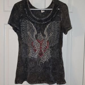 Distressed Rhinestone pistols w wing- XL